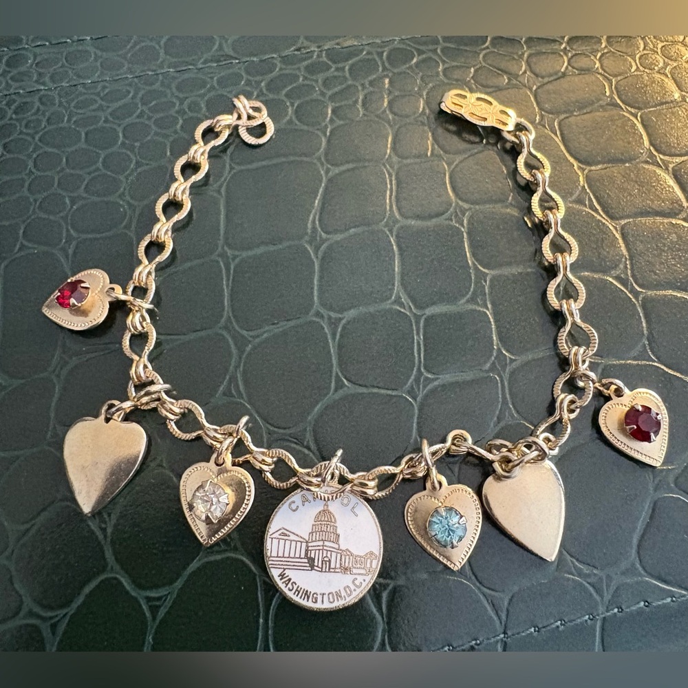 Gold-Tone Heart Charm Bracelet with Gem Accents - Washington DC Token